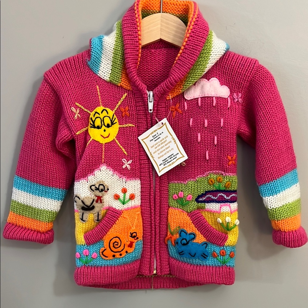 Hand Knit Alpaca Wool Pink Sweater Knit Cardigan